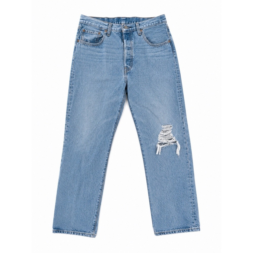 Levis Premium 501 W31 L28 Blue Cotton Ripped Straight Leg Jeans Y2K